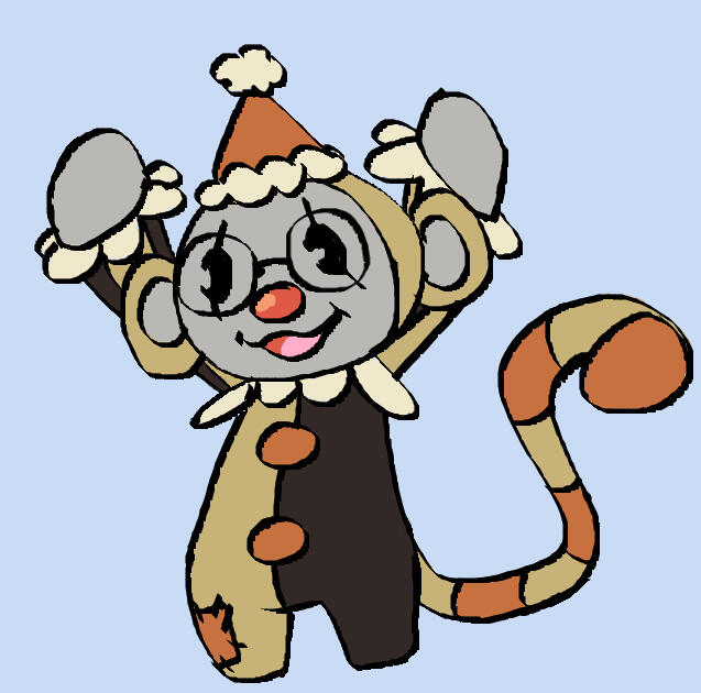 a monkey clown doodle with his hands raised.