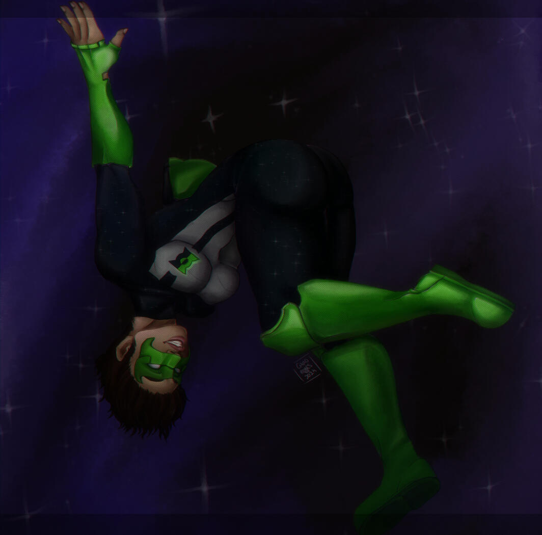 kyle rayner as green lantern (dc) floating in space.