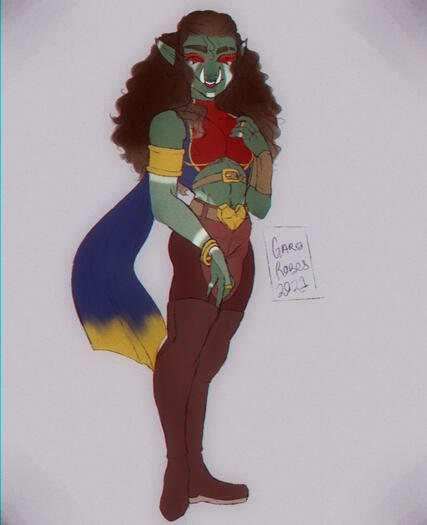 arzoll (original d&d character) who is half-orc and a bard.