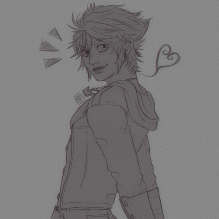 sora (kingdom hearts) smirking over his shoulder.